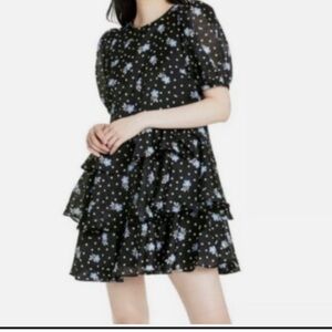 SANDY LIANG X TARGET Floral Black Dress with Blue White Floral Accents Size XS